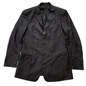 Emporio Armani Blazer Jacket Mens EU 50 US 40 Cashmere Wool Ventless Gray Stripe